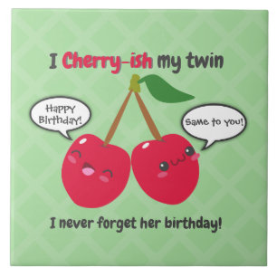 Azulejo Cute Red Cherry Kawaii Gemelos Cumpleaños