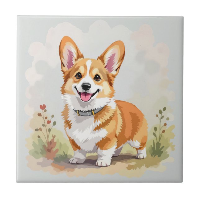 Azulejo Cute Red Pembroke Welsh Corgi Dog (Frente)