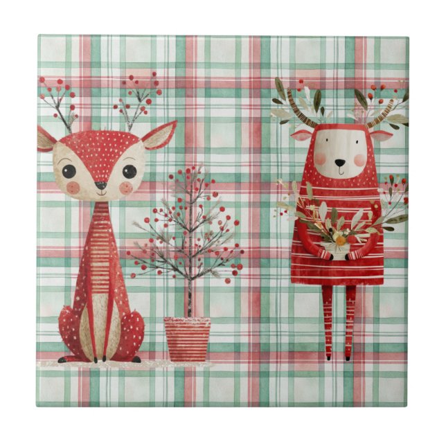 Azulejo Cute reno de invierno (Frente)