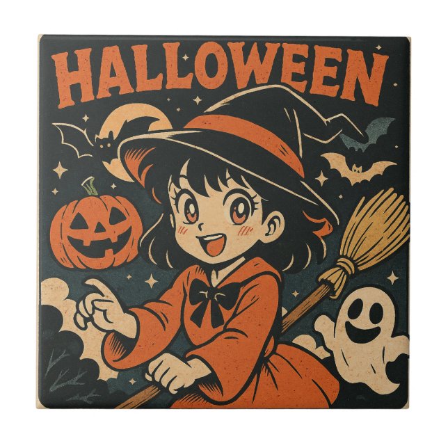 Azulejo Cute retro Japanese cartoon Halloween (Frente)