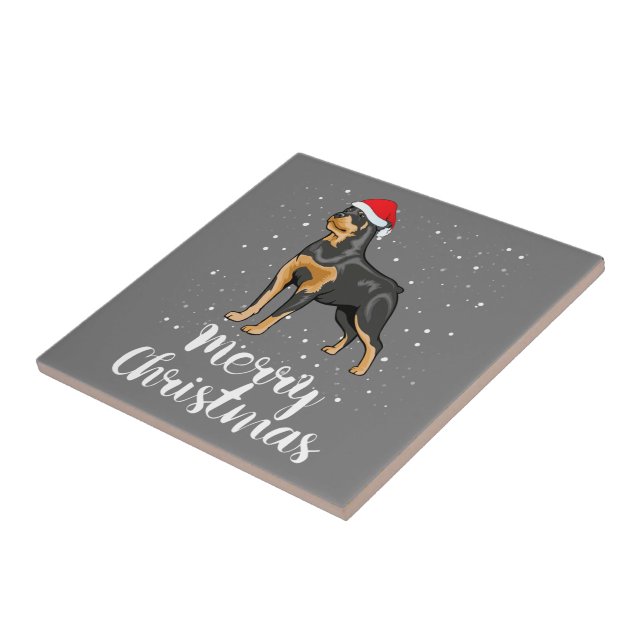 Azulejo Cute Rottweiler Santa Hat Feliz Navidad (Lado)