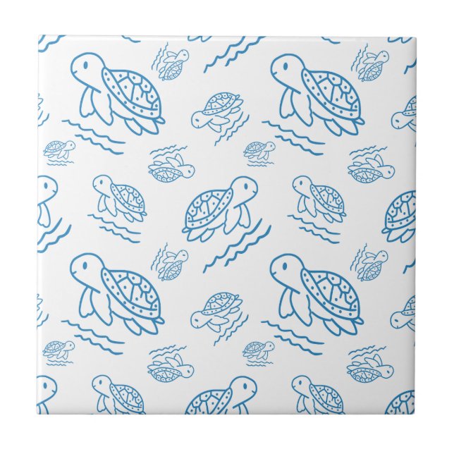 Azulejo Cute Sea Turtle Nautical Doodle Pattern (Frente)