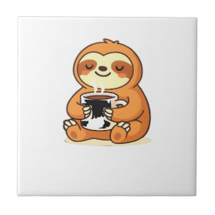Azulejo Cute Sloth Relaxing con Café Caliente Camiseta Pre