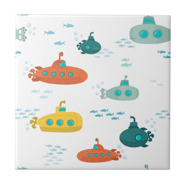 Azulejo Cute Submarine Nautical Deep Sea Fish Kids (Frente)