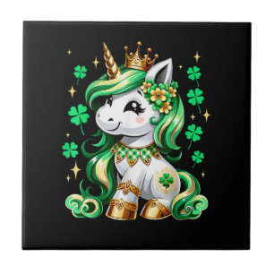 Azulejo Cute Unicorn Trébol Día de San Patricio 