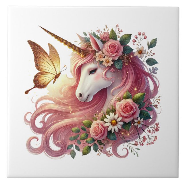 Azulejo Cute unicornio chicas de fantasía artesanía (Frente)