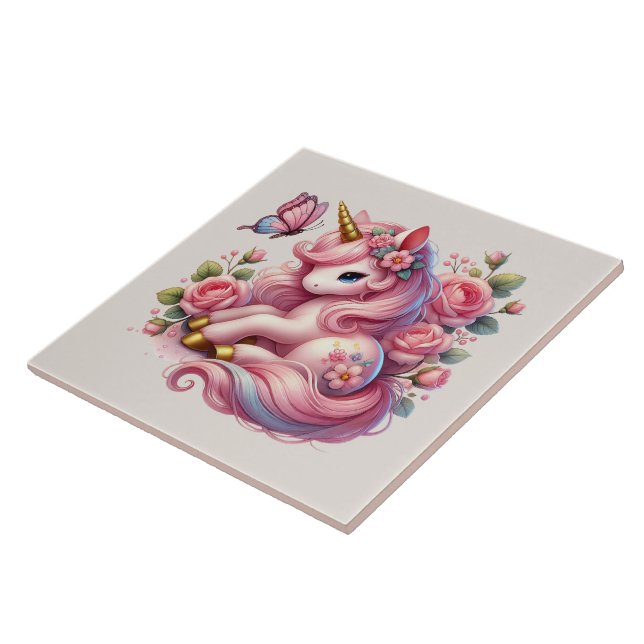 Azulejo Cute unicornio chicas de fantasía artesanía (Lado)