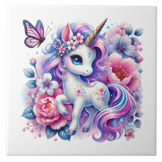 Azulejo Cute unicornio chicas de fantasía artesanía (Frente)