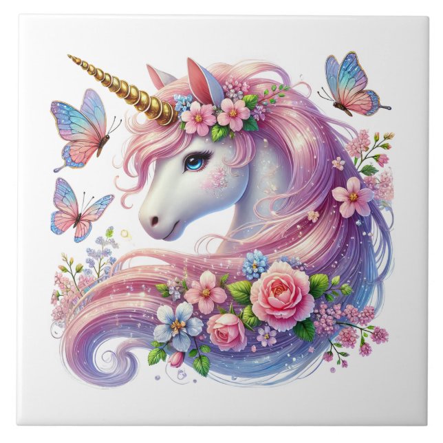 Azulejo Cute unicornio chicas de fantasía artesanía (Frente)