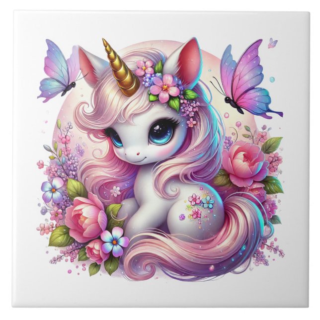 Azulejo Cute unicornio chicas de fantasía artesanía (Frente)