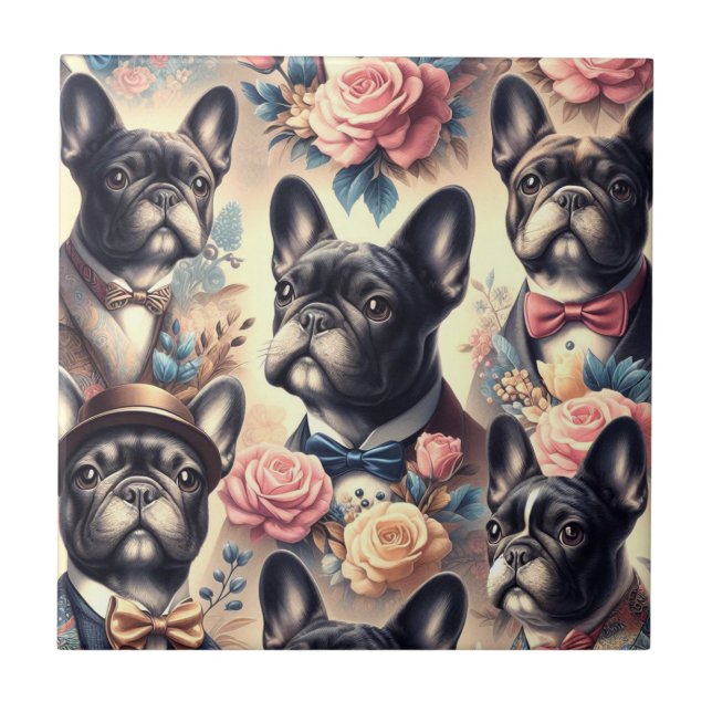 Azulejo Cute vintage Bulldog francés (Frente)