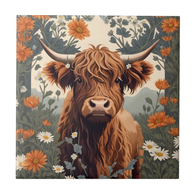 Azulejo Cute Vintage Highland Cow (Frente)