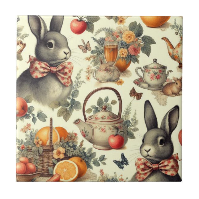 Azulejo Cute Vintage Rabbit Pinting (Frente)