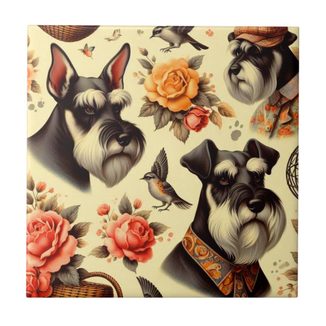 Azulejo Cute Vintage Schnauzer (Frente)