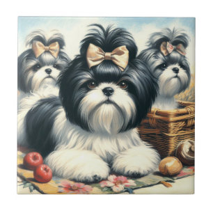 Azulejo Cute vintage Shih-Tzu Pintura