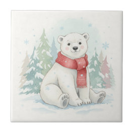 Azulejo Cute Watercolor Polar Bear Winter 