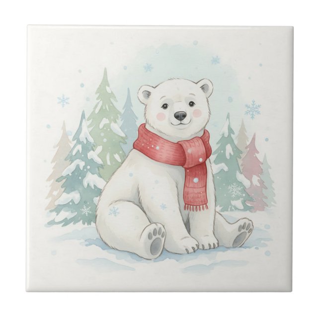 Azulejo Cute Watercolor Polar Bear Winter  (Frente)