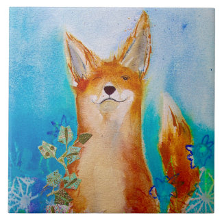 Azulejo Cute Winking Fox Ceramic Tile