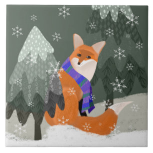 Azulejo Cute Winter Fox Ceramic Kitchen Tile