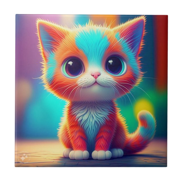 Azulejo Cuto arcoiris colgando Personalizado de gatitos (Frente)
