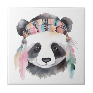 Azulejo Cuto boho acuarela hippie panda diseño