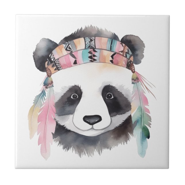 Azulejo Cuto boho acuarela hippie panda diseño (Frente)