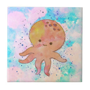 Azulejo Cuto Octopus Personalizado acuarela