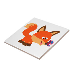Azulejo Cuto Personalizado Fox Y Mariposa Tile