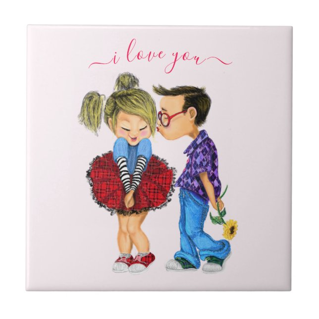 Azulejo Cuto Romántico Pareja Cerámica Tile - Regalo de am (Frente)
