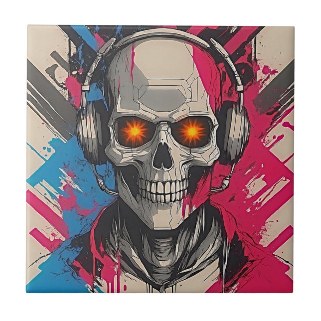 Azulejo Cyber 2K Urban Skull con audífonos (Frente)