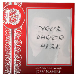 Azulejo D Monograma "Blanco encaje sobre rojo" con foto - 