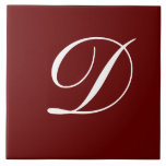 Azulejo D Monograma Blanco inicial en marrón<br><div class="desc">Monograma clásico de letra blanca sobre la plantilla de Pegatina de fondo rojo oscuro,  D.</div>