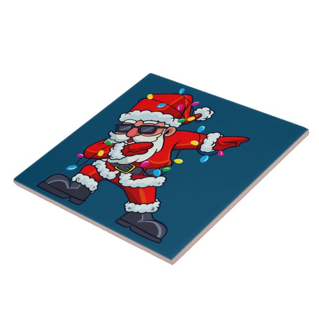 Azulejo Dabbing Santa Claus Árbol de Navidad enciende a ni (Lado)