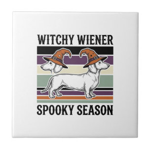 Azulejo Dachshund Bruja Halloween Grabado Vintage Perro S