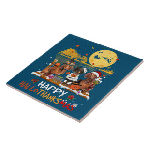Azulejo Dachshund Happy Hallothanksmas Halloween Thanksgiv