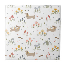 Azulejo Dachshund Lover Weiner Dog Sausage Dog Wildflower