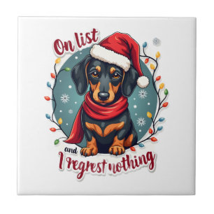Azulejo Dachshund Santa En La Lista De Traviesos Dachshund