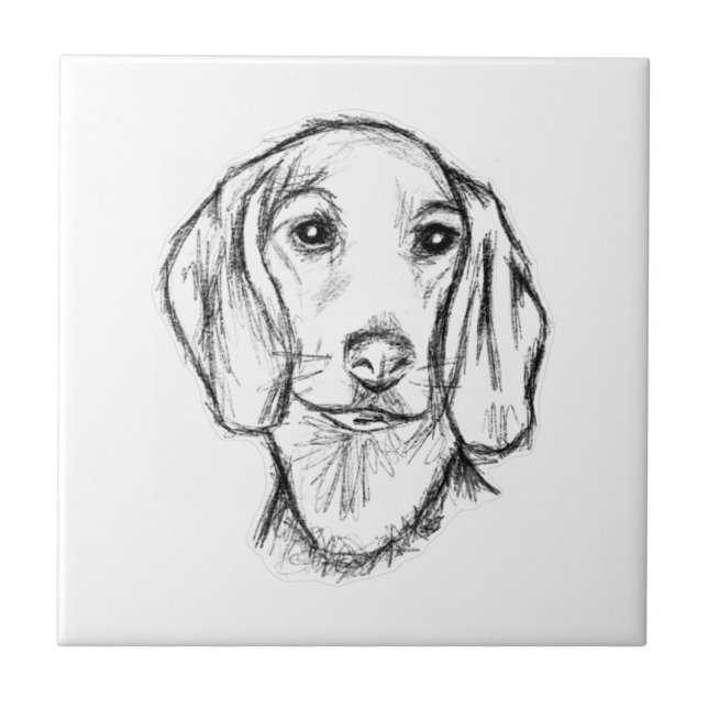 Azulejo dachshund sketch a mano perro cachorro blanco negr (Frente)