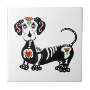 Azulejo Dachshund Sugar Skull