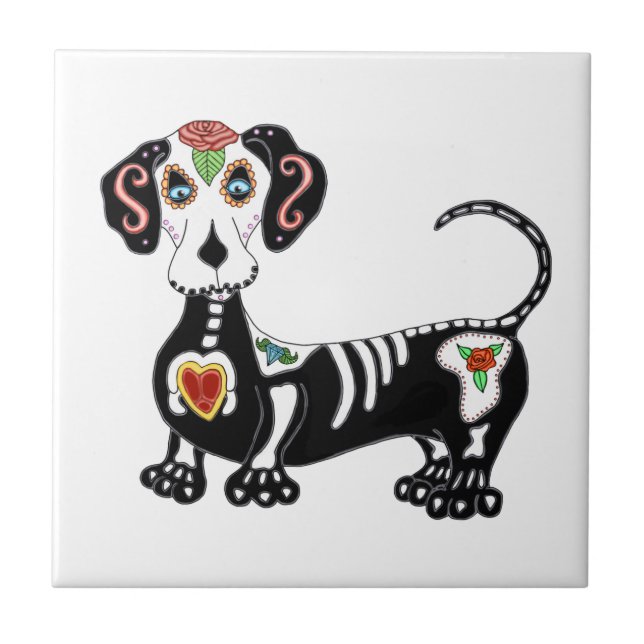 Azulejo Dachshund Sugar Skull (Frente)