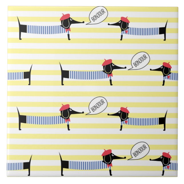 Azulejo Dachshund Wiener Dog Bonjour (Frente)