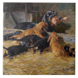 Azulejo Dachshunds con pipa en el estable bieder hermín