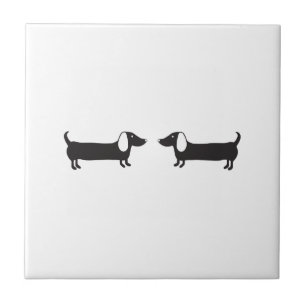 Azulejo Dachshunds en amor blanco y negro