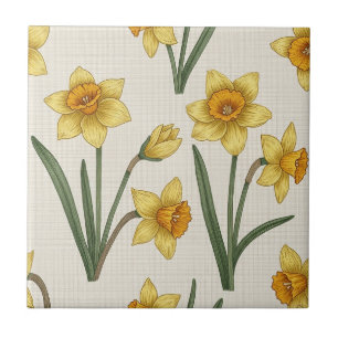 Azulejo Daffodil Spring Floral en suave amarillo y verde 5