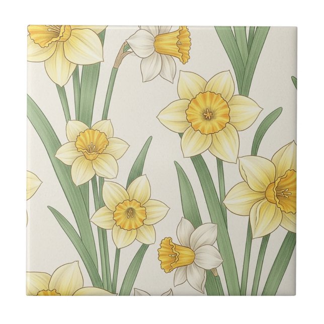 Azulejo Daffodil Spring Floral in Soft Yellow and Green 4 (Frente)