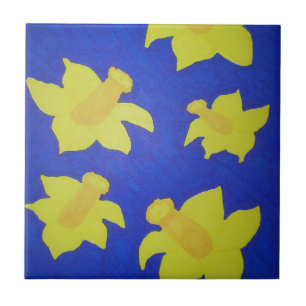 Azulejo Daffodils Pop Art Blue