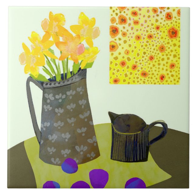 Azulejo Daffodils Tile de cocina cerámica (Frente)