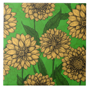 Azulejo Dahlias en amarillo y verde