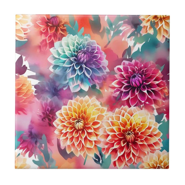 Azulejo Dahlias Watercolor Floral (Frente)