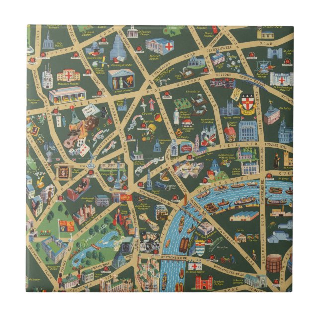 Azulejo Daily Telegraph representa el mapa de Londres (Frente)